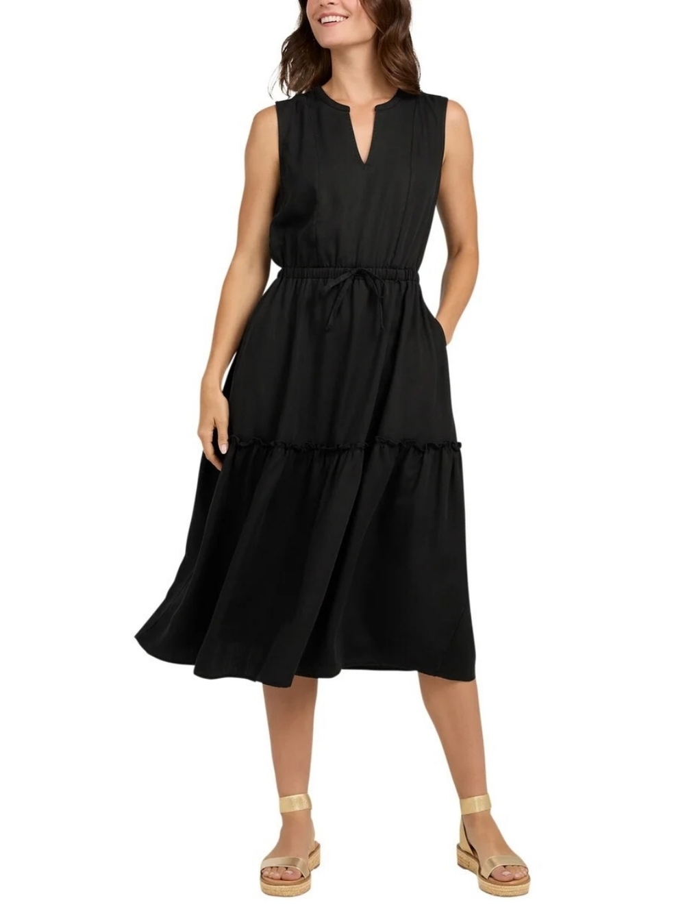 NWT Lands End Tiered Midi Dress Sz Large